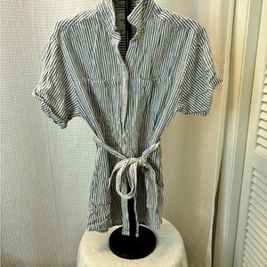 Abercrombie Linen Short-Sleeve Button-Up dress with Waist Tie